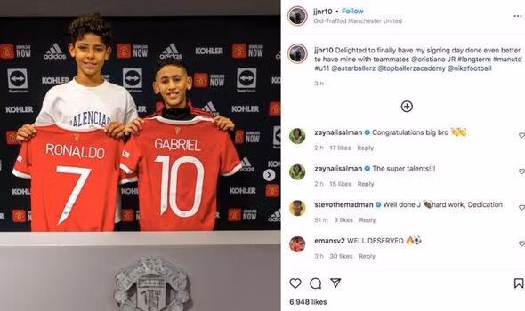 Con trai Ronaldo có hợp đồng với Man Utd.