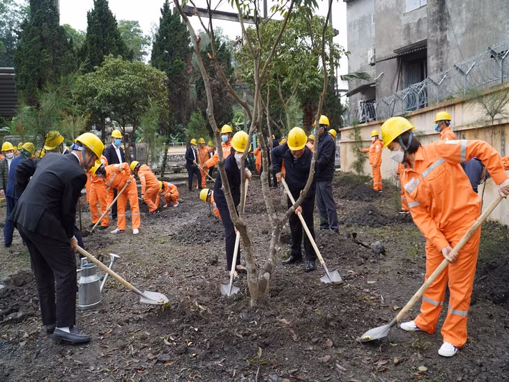 Ông Nguyễn Thanh Tĩnh, Bí thư Đảng ủy, Giám đốc PC Quảng Ninh, tham gia hưởng ứng Tết trồng cây Xuân Nhâm Dần năm 2022.