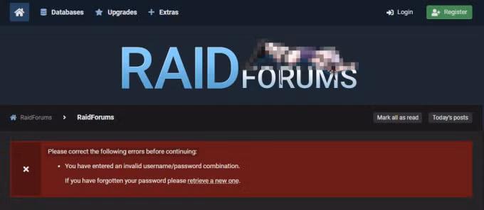 Raidforums không còn cho đăng nhập và truy cập diễn đàn.