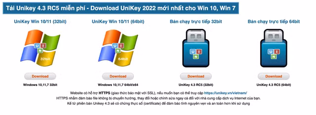 Website Unikey.vn cho tải về bản cài đặt .exe của Unikey, một phiên bản mà tác giả Phạm Kim Long không cung cấp