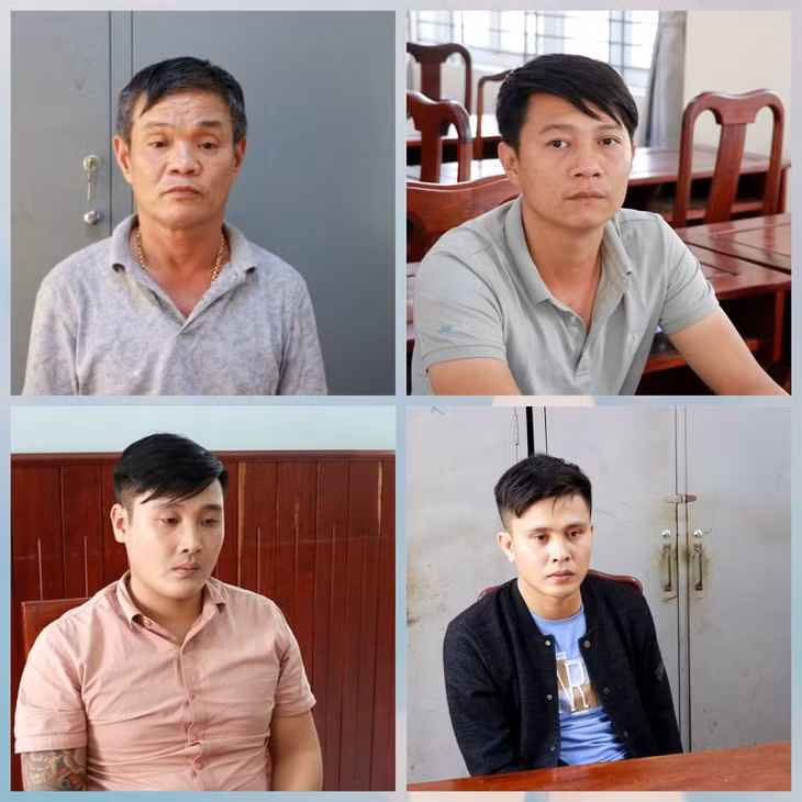 Các đối tượng Long, Đạt, Chiến và Hoàng tại cơ quan Công an.