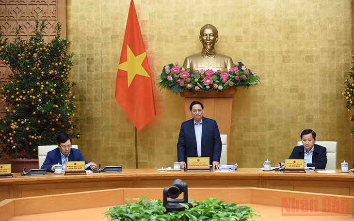 Thủ tướng Phạm Minh Chính phát biểu ý kiến tại cuộc họp. (Ảnh: TRẦN HẢI)