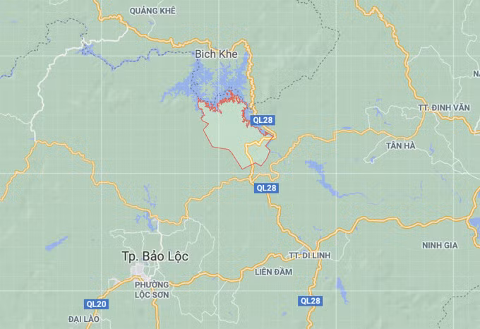 Xã Đinh Trang Thượng, huyện Di Linh nơi xảy ra vụ tai nạn. Ảnh: Google Maps