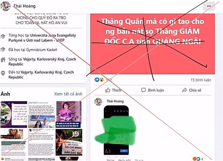Trang Facebook "Thái Hoàng" của Trần Quang Thái. Ảnh: CA