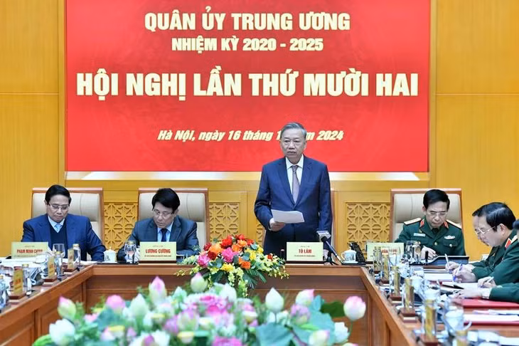 Tổng Bí thư Tô Lâm, Bí thư Quân ủy Trung ương phát biểu tại hội nghị. (Ảnh: ĐĂNG KHOA)
