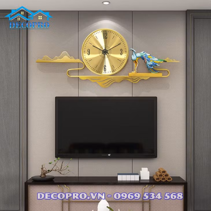 Đồng hồ mừng tân gia trang trí chim Công 85x36cm DH115.