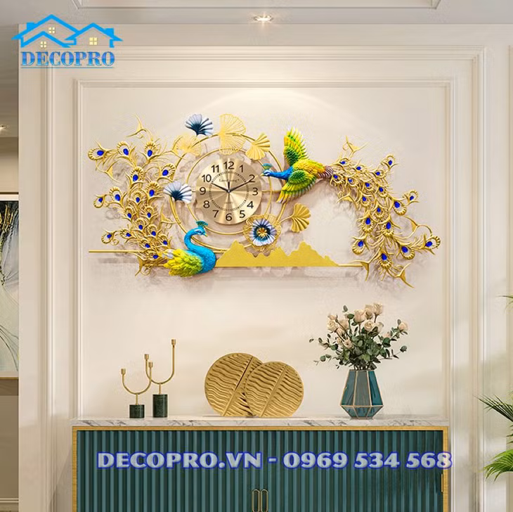 Đồng hồ treo tường cặp chim Công 130x65cm DH130.