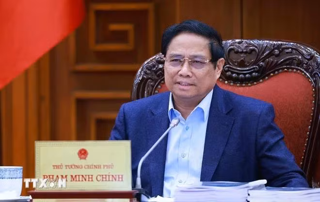 Thủ tướng Phạm Minh Chính phát biểu chỉ đạo. (Ảnh: Dương Giang/TTXVN)