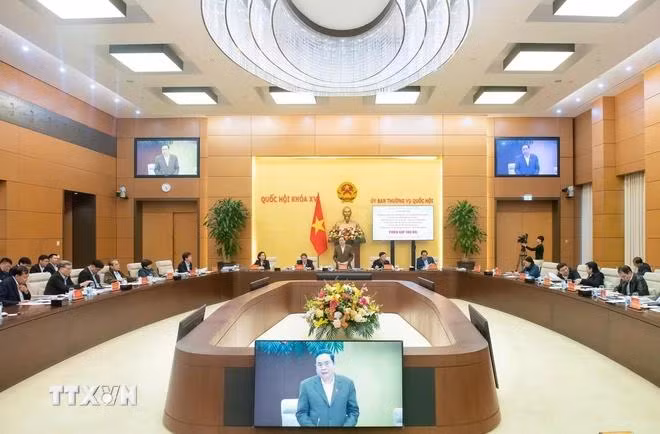Chủ tịch Quốc hội Trần Thanh Mẫn phát biểu. (Ảnh: TTXVN phát)