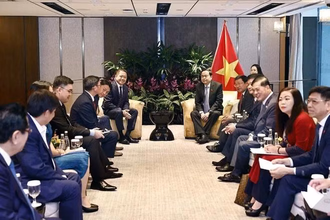 Chủ tịch Quốc hội Trần Thanh Mẫn tiếp ông Kevin Chng, Giám đốc Tài chính Tập đoàn Keppel. (Ảnh: Doãn Tấn/TTXVN)