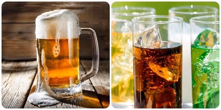 Rượu bia và nước ngọt là thức uống gây hại cho sức khoẻ.