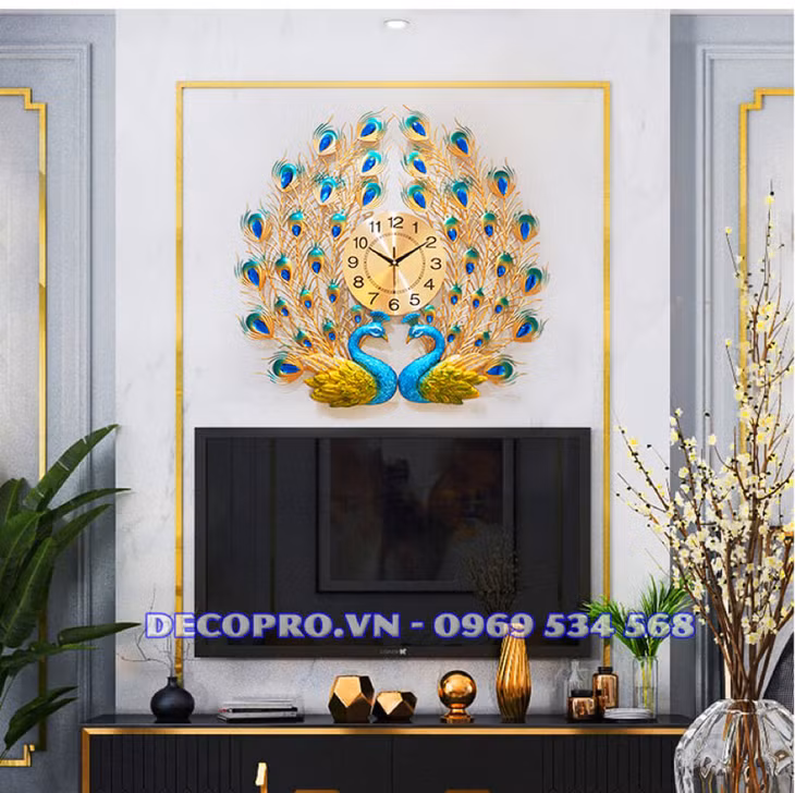 Đồng hồ treo tường cặp chim Công 70cm DH122.