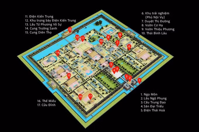 Bản đồ trạm tương tác Đại Nội Huế. Ảnh chụp màn hình