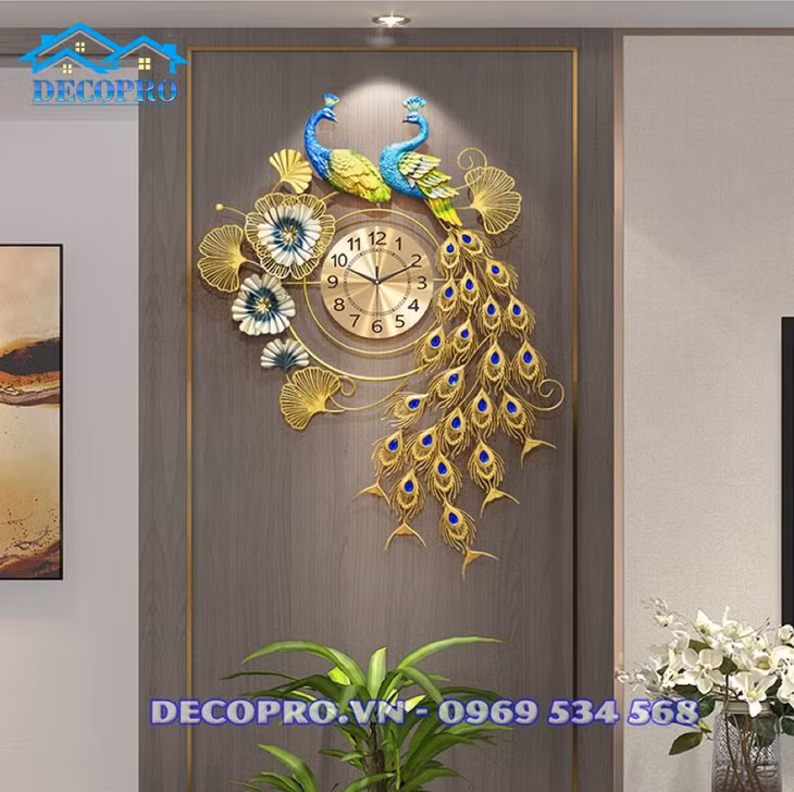 Đồng hồ trang trí chim Công 100x85cm DH116.