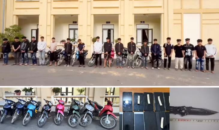 Các đối tượng cùng tang vật. Ảnh: Cao Thiên