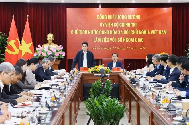 Chủ tịch nước Lương Cường phát biểu. (Ảnh: Lâm Khánh/TTXVN)
