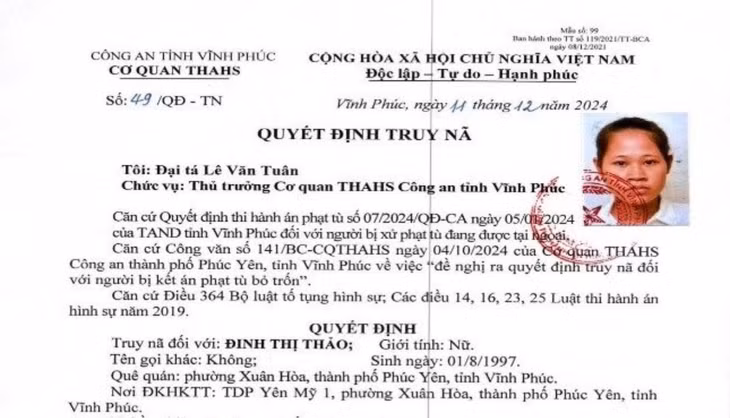 Đối tượng Đinh Thị Thảo. Ảnh: Công an Vĩnh Phúc
