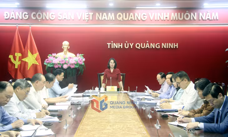 Đồng chí Trịnh Thị Minh Thanh, Phó Bí thư Thường trực Tỉnh ủy, Chủ tịch HĐND tỉnh, Bí thư Đảng ủy các cơ quan Đảng tỉnh, phát biểu kết luận.