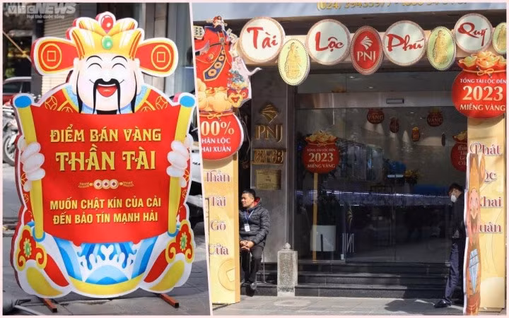 Các tiệm vàng đã trang hoàng lộng lẫy, sẵn sàng đón khách ngày vía Thần Tài với những ưu đãi hấp dẫn.
