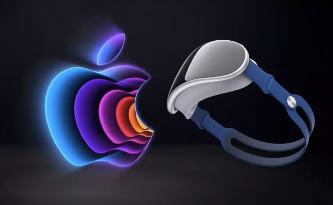 Logo Apple và một concept về kính AR/VR của Apple. Ảnh: iMore
