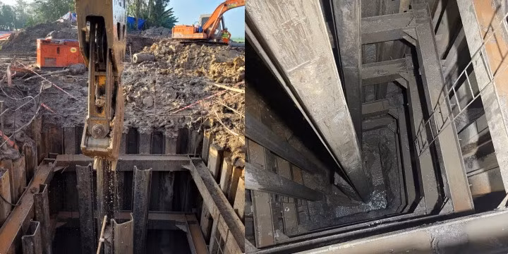 Lực lượng cứu hộ đã đào đất đến độ sâu 27m so với đầu cọc bê tông.