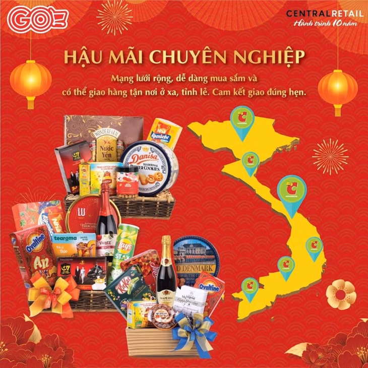 Các giỏ quà Tết được bày bán tại Siêu thị GO! Hạ Long.