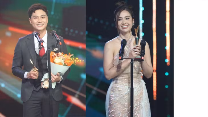 Thanh Sơn và Huyền Lizzie lần lượt thắng Nam/Nữ diễn viên ấn tượng. Ảnh: TRỌNG TÀI