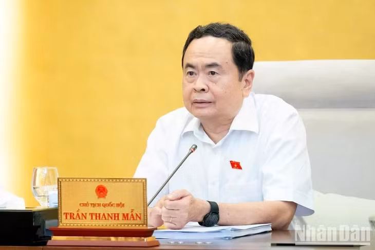 Chủ tịch Quốc hội Trần Thanh Mẫn góp ý kiến về chủ trương đầu tư bổ sung vốn nhà nước tại Vietcombank. (Ảnh: DUY LINH)