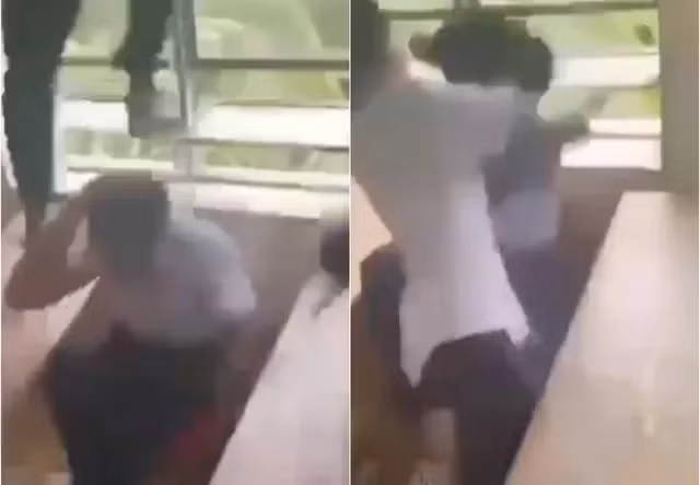 Nam sinh bị nhóm bạn đánh, đạp vào người.