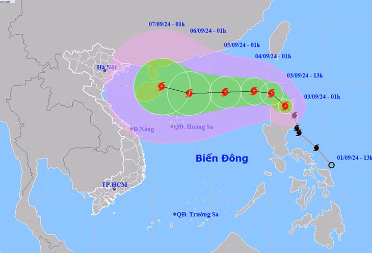 Vị trí và đường đi của bão Yagi. Ảnh: NCHMF