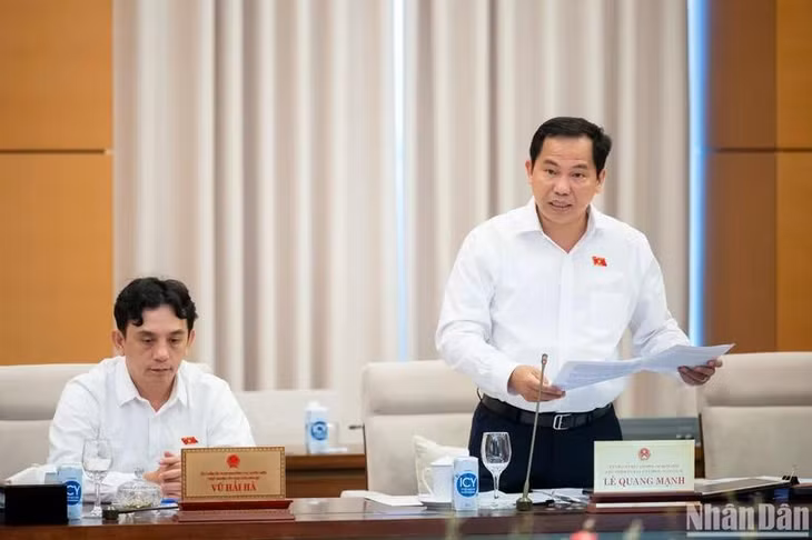 Chủ nhiệm Ủy ban Tài chính - Ngân sách Lê Quang Mạnh phát biểu. (Ảnh: DUY LINH)
