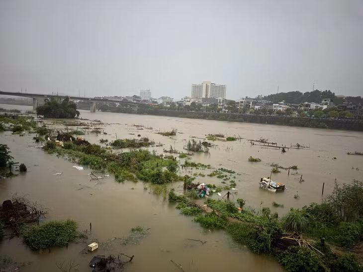 Nhiều diện tích rau xanh của người dân bị ngập.