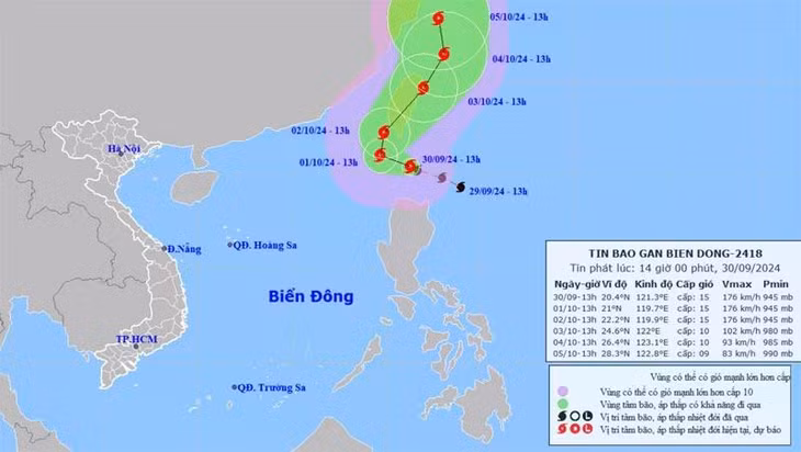 Vị trí và hướng di chuyển của bão Krathon. (Nguồn: nchmf.gov.vn)