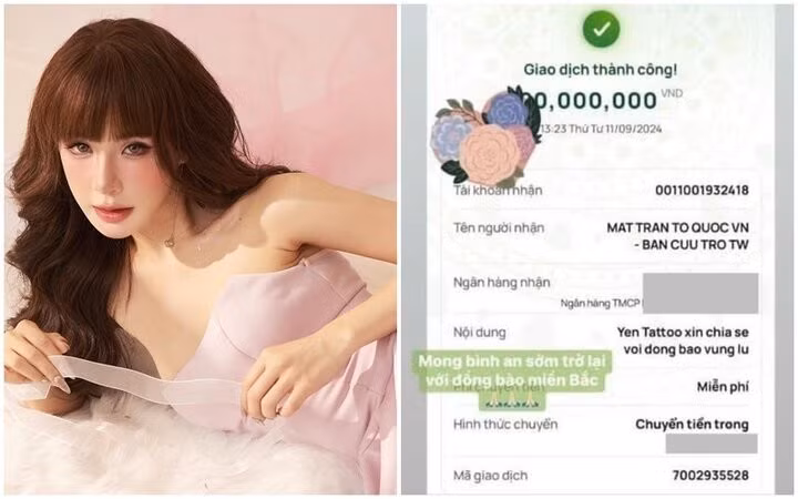 Yến Tatoo thừa nhận fake ảnh chuyển khoản tiền ủng hộ đồng bào bão lũ.