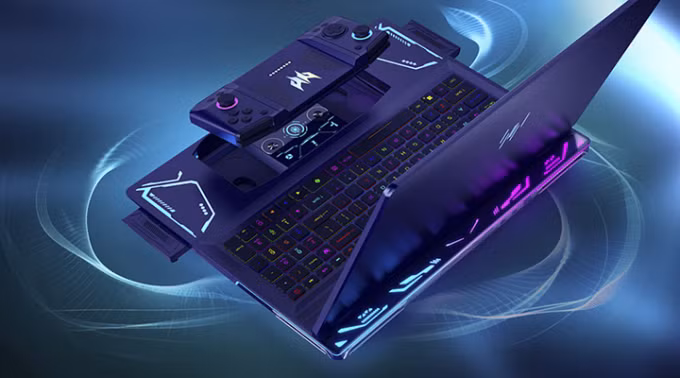 Laptop gắn sẵn tay cầm chơi game DualPlay. Ảnh: Acer