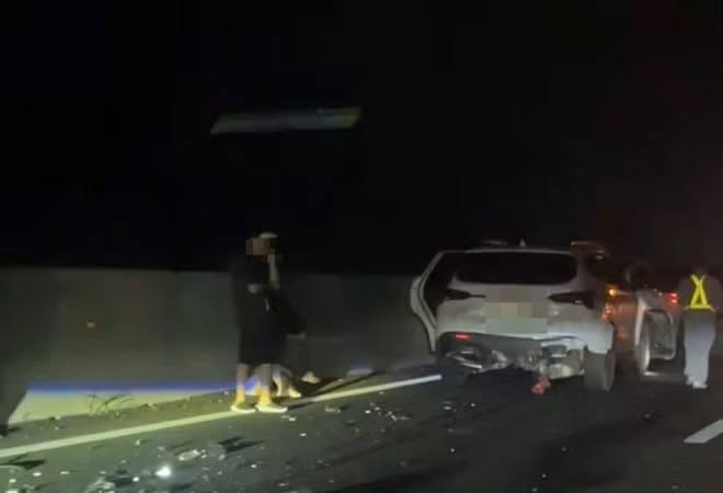 Hiện trường vụ tai nạn liên hoàn trên cao tốc Phan Thiết - Dầu Giây. Ảnh cắt từ clip