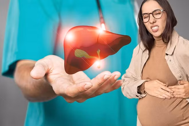 Phụ nữ mang thai nên chú ý đến sức khỏe gan. Đồ hoạ: Thiện Nhân