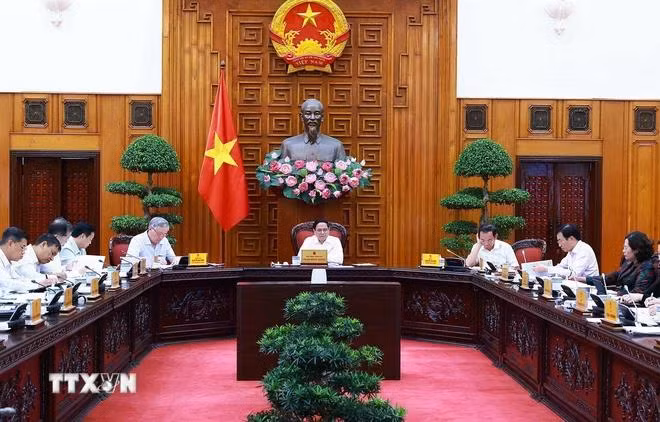 Thủ tướng Phạm Minh Chính phát biểu tại cuộc họp. (Ảnh: Dương Giang/TTXVN)