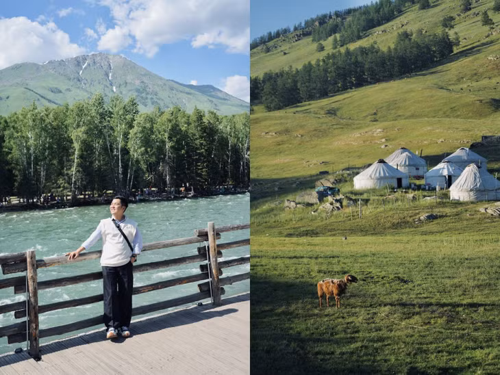 Travel blogger Hà Hiển( 27 tuổi) ở TP HCM cho biết dù không dự định đi trong năm 2024 nhưng anh đã chuẩn bị 3 tháng để thực hiện được chuyến khám phá Tân Cương mùa hè. 8 ngày rong ruổi đưa anh đi qua hoàng loạt điểm đến, trong đó có Hemu, ngôi làng đẹp bậc nhất Trung Quốc. “Đây là nơi bạn có thể thoát khỏi sự hối hả và nhộn nhịp để đắm chìm trong sáng tạo nhiếp ảnh. Những ngôi nhà gỗ truyền thống, các nét đẹp văn hóa Phật giáo Tây Tạng và rừng hoang dã bao quanh tạo nên một ngôi làng yên bình, nguyên sơ”, Hà Hiển chia sẻ. Ảnh: NVCC