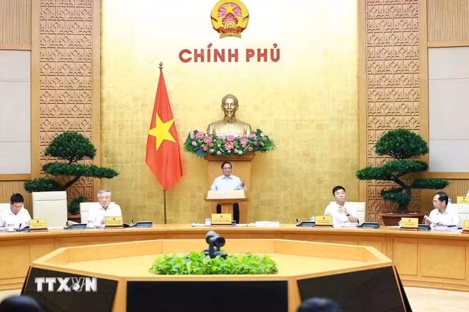 Thủ tướng Phạm Minh Chính chủ trì Phiên họp Chính phủ thường kỳ tháng 8/2024. (Ảnh: Dương Giang/TTXVN)