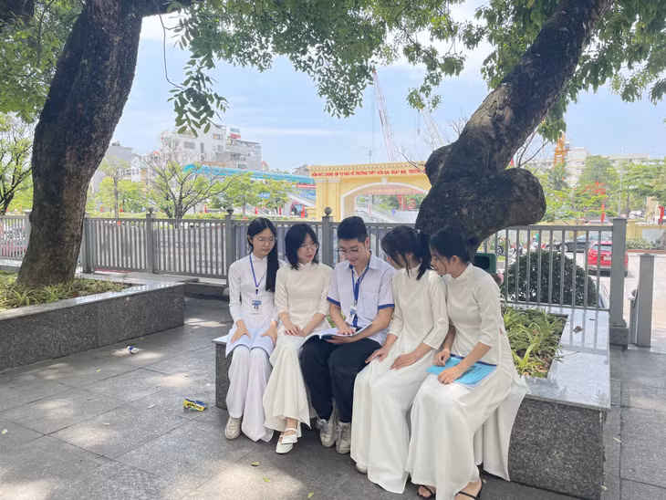 Học sinh Trường THPT Hòn Gai (TP Hạ Long) ôn bài theo nhóm.