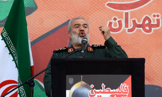 Tướng Fadavi phát biểu tại cuộc biểu tình ủng hộ người Palestine ở Tehran, Iran hôm 9/8. Ảnh: AFP