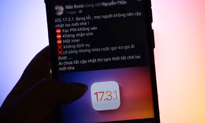 Một cảnh báo lỗi iOS 17.3.1 của nhóm người dùng iPhone trên Facebook. Ảnh: Bảo Lâm