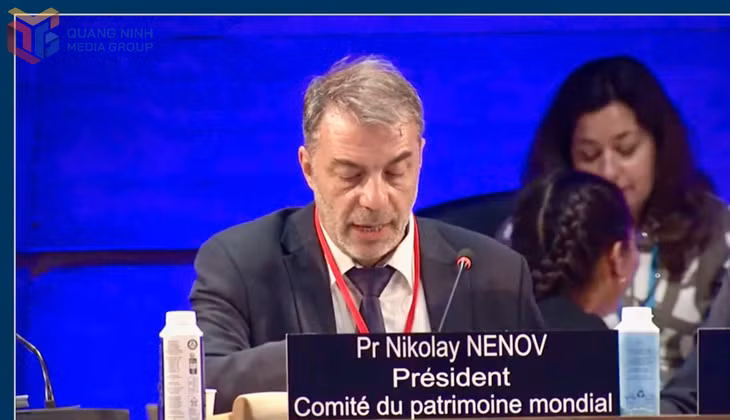 Giáo sư Nikolay Nenov (Bulgaria) - Chủ tịch Kỳ họp&nbsp;lần thứ 47 của Ủy ban Di sản Thế giới chính thức gõ búa công nhận Quần thể di tích và danh thắng Yên Tử - Vĩnh Nghiêm - Côn Sơn, Kiếp Bạc là Di sản Văn hóa Thế giới.