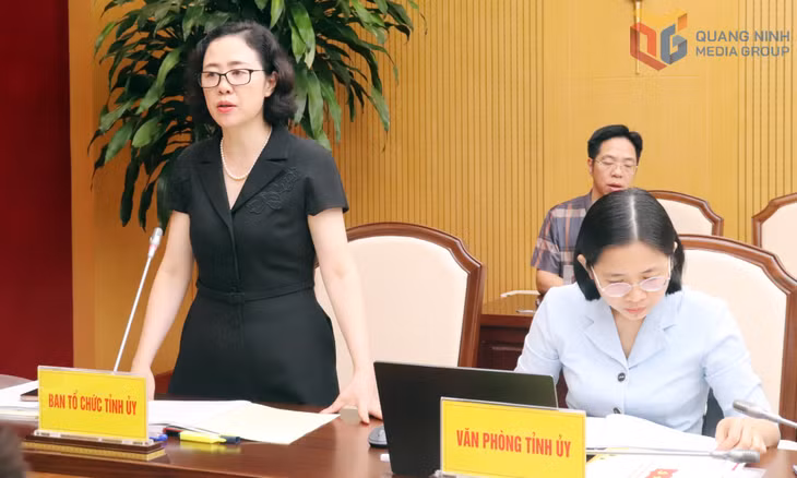 Đồng chí Vũ Thị Mai Anh, Phó Ban Tổ chức Tỉnh uỷ, phát biểu tại buổi làm việc.