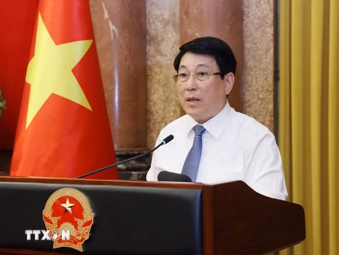 Chủ tịch nước Lương Cường phát biểu. (Ảnh: Lâm Khánh/ TTXVN)