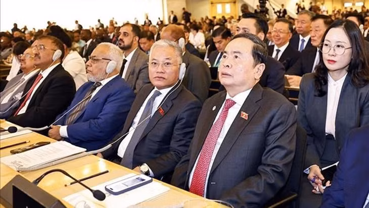 Chủ tịch Quốc hội Trần Thanh Mẫn dự lễ khai mạc Hội nghị các Chủ tịch Quốc hội Thế giới lần thứ 6. (Ảnh: TTXVN)