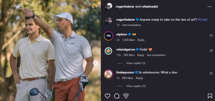 Federer hào hứng chia sẻ khoảnh khắc chơi golf cùng kỳ phùng địch thủ Nadal - Ảnh: Instagram