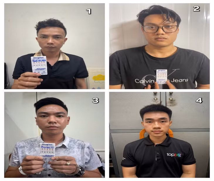 4 đối tượng bị lực lượng công an bắt giữ ngày 19/6/2025 do tổ chức sử dụng trái phép chất ma túy. Ảnh: Công an tỉnh cung cấp
