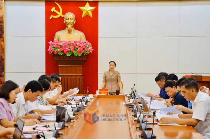 Đồng chí Vi Ngọc Bích, Ủy viên Ban Thường vụ Tỉnh ủy, Phó Chủ tịch Thường trực HĐND tỉnh làm việc với Ban Thường vụ Đảng ủy phường Hoành Bồ.